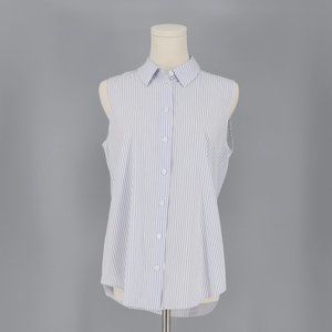 EQUIPMENT FEMME Cotton Blue Striped Sleeveless Shirt Size M